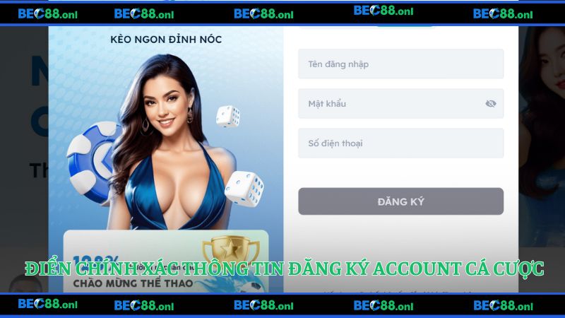Điển chính xác các trường thông tin đăng ký account cá cược